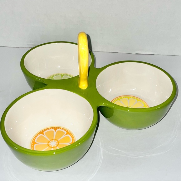 Midwest 2011 Retro Ceramic 3 Compartment Serving Tray Dips Citrus Fruit Summer - Picture 2 of 10